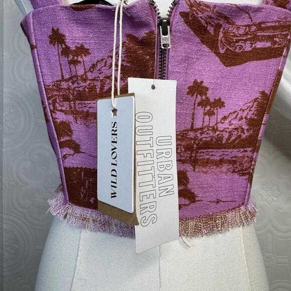 Urban Outfitters Wild Lovers Connie Boned Corset Pink Vegas Car Print Size L - Picture 4 of 5